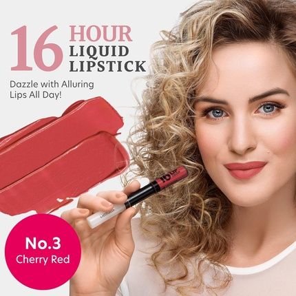 Dermacol 16-Hour Long-Lasting Liquid Lipstick Lip Plumper Balm & Colour Gloss Beauty Cosmetics Matte And Glitter Finish Non-Drying Formula No.3 Cherry Red 7.1Ml