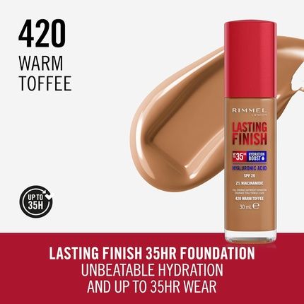 Rimmel Lasting Finish 35Hr Foundation 420 Warm Toffee Full Coverage Hydrating