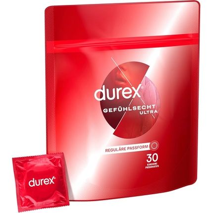 واقيات ذكرية Durex Gefuhlsecht Ultra ذات طرف رفيع جدًا مع مادة تشحيم السيليكون 30 قطعة
