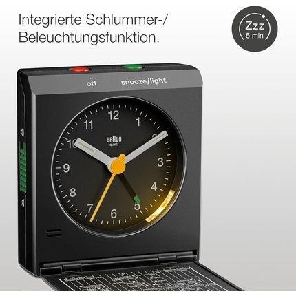 Braun Classic Analog Travel Alarm Clock With Snooze Function And Light