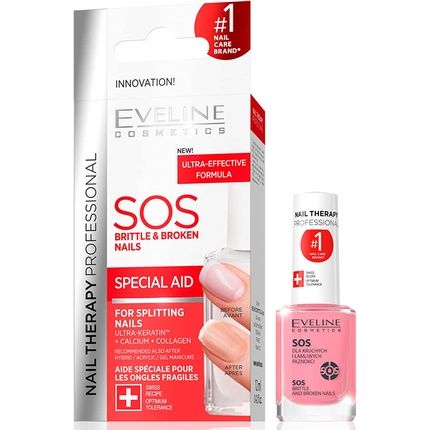Eveline Cosmetics Sos Broken & Brittle Nail Therapy Professional Strengthening Hardening Conditioner With Calcium And Collagen 12Ml