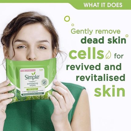 Simple Kind To Skin Exfoliating Biodegradable Facial Wipes For Sensitive Skin 20 Wipes - Image 3