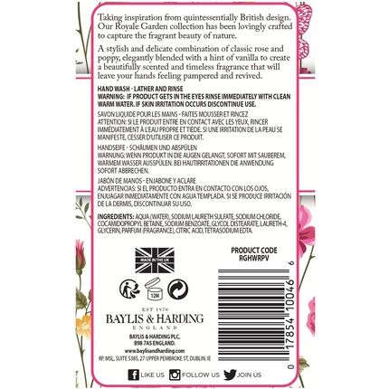 Baylis & Harding Royale Garden Rose Poppy & Vanilla Hand Wash 500Ml
