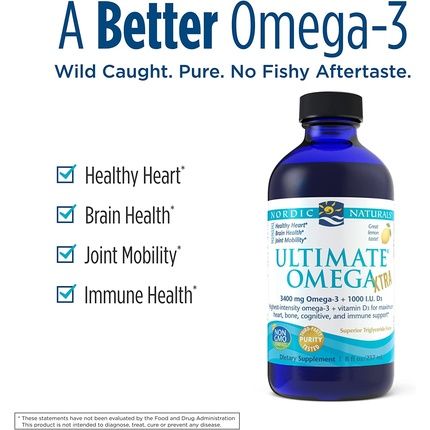 Nordic Naturals Ultimate Omega Xtra Liquid Lemon Flavor 3400Mg Omega-3 + 1000 Iu Vitamin D3 8Oz