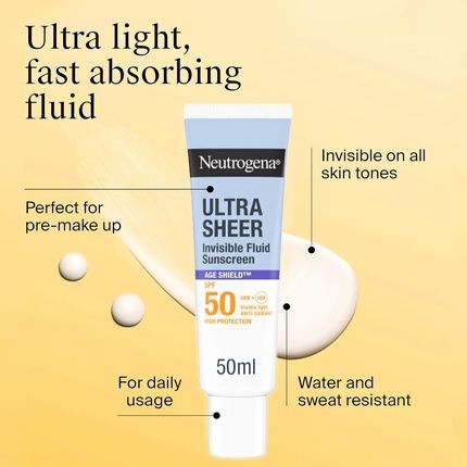 Neutrogena Ultra Sheer Invisible Fluid Sunscreen Age Shield Spf 50 50Ml