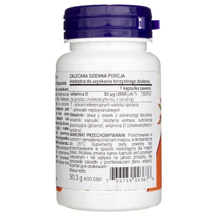 Now Foods Vitamin D3 2000 Iu 120 Capsules - Image 3