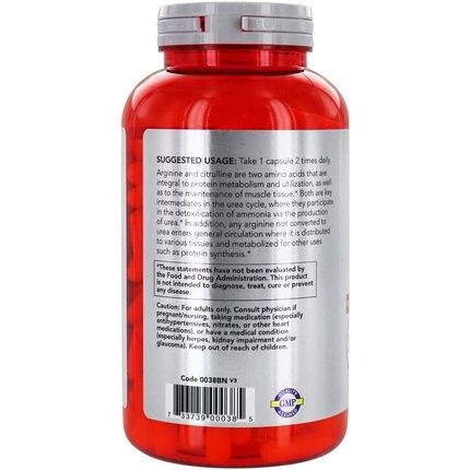 Now Foods Arginine & Citrulline 500/250Mg Vegetarian Capsules 240 Count - Image 3