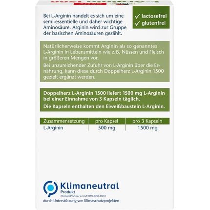 Doppelherz L-Arginin 1500 With High-Quality Amino Acid L-Arginine 30 Gluten And Lactose-Free Capsules
