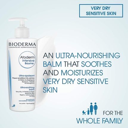 Bioderma Atoderm Intensive Balm Ultra-Soothing Emollient Cream For Very Dry Itchy To Eczema Prone Skin Moisturizer Nourishes Soothes Reduces Itching 500Ml