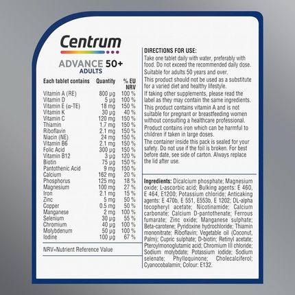 Centrum Advance 50+ Multivitamin Tablets For Men And Women With 24 Essential Nutrients 100 Count - Image 3