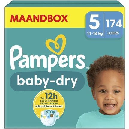 Pampers Nappies Size 5 Baby-Dry Junior Monthly Box Up To 12 Hours All-Round Leak Protection