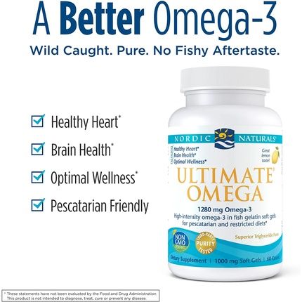 Nordic Naturals Ultimate Omega In Fish Gelatin Lemon Flavor High-Potency Fish Oil Supplement 60 Soft Gels 1280Mg Epa & Dha