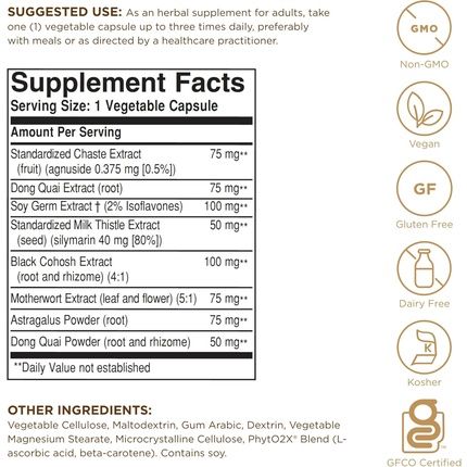 Solgar Herbal Female Complex 50 Vegetable Capsules Standardized Full Potency Non-Gmo Vegan Kosher Gluten Free Dairy Free