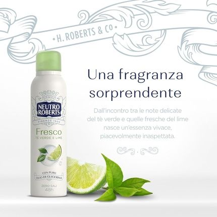 Neutro Roberts Deodorant Spray Fresh Green Green Tea And Lime Aluminum-Free Stain-Free With Pure Glycerin Oil Deodorant For Men And Women Dermatologically Tested 150Ml 48H Green Tea And Lime 1.00Ml - Image 3