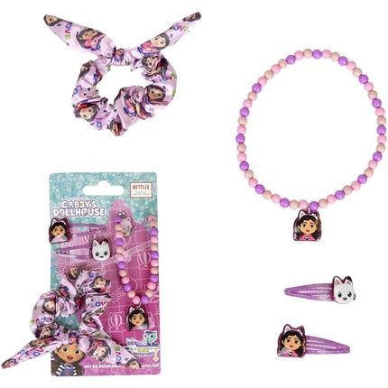 Gabby'S Dollhouse Beauty Set Fabric Scrunchie Hairpins Necklace Multi-Composition Inspired By Gabby And Panty Paws Original Product Designed In Spain