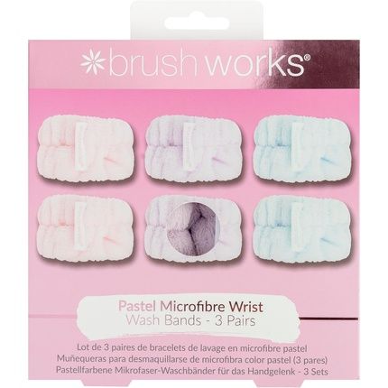 Brushworks Pastel Microfibre Wrist Wash Bands - Pack Of 3 Pairs