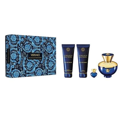 Versace Dylan Blue Pour Femme Gift Set - Edp Spray 100Ml, Shower Gel 100Ml, Body Lotion 100Ml, Miniature Edp 5Ml