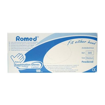Romed Latex Examination Gloves Powdered Medium