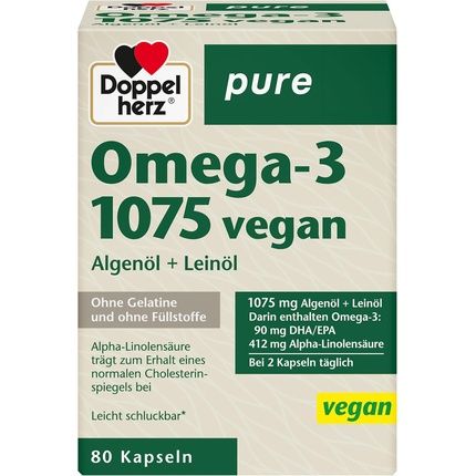 Doppelherz Pure Omega-3 1075 Vegan Algae Oil + Flaxseed Oil 80 Capsules