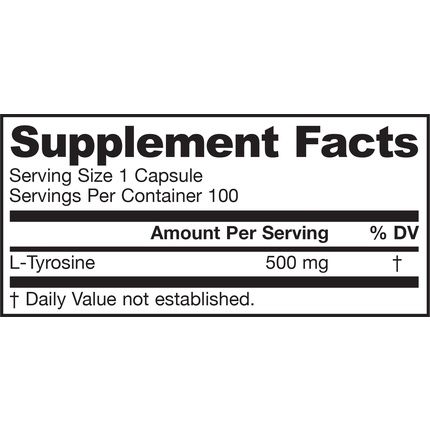 Jarrow Formulas L-Tyrosine Supports Synthesis Of Brain Neurotransmitters 100 Capsules 500Mg