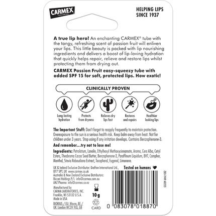 Carmex Passionfruit Lip Balm Tube Moisturizing Lip Balm For Soft Protected Lips With Spf15 10G - Image 3
