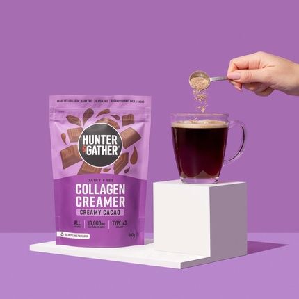Hunter & Gather Collagen Creamer For Coffee Creamy Cacao 300G Grass Fed Type 1 & Type 3 Bovine Collagen Peptides Dairy Free 13,000Mg Per Serve Support Hair, Skin, Nails, Muscles