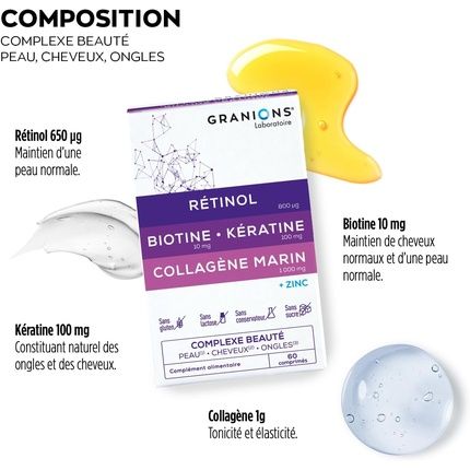Granions Marine Collagen With Retinol, Biotin, Keratin, And Zinc