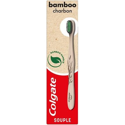 Colgate Soft Bamboo Toothbrush With Charcoal Infused Bristles For Sensitive Teeth - Biodegradable Bamboo Handle - 100% Natural - Promotes Good Dental Health