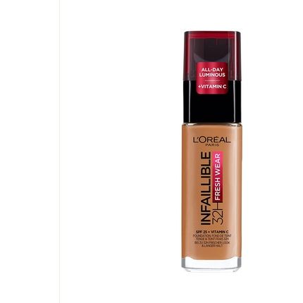 L'Oreal Paris Infallible 32H Fresh Wear Foundation Full Coverage Weightless Smooth Finish With Vitamin C And Spf 25 30Ml - Hazelnut