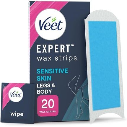 Veet Expert Cold Wax Strips Hair Removal For Legs & Body Sensitive Skin 20 Strips