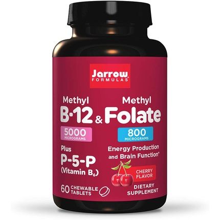 Jarrow Formulas Methyl B-12 & Methyl Folate Cherry Chewable Tablets 60 Count