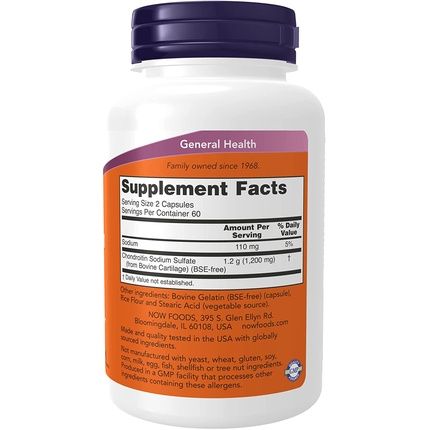 Now Supplements Chondroitin Sulfate 600Mg Joint Health 120 Capsules
