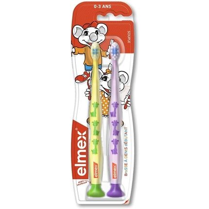 Elmex Beginner Soft Toothbrushes For Ages 0-3 - Blue And Purple Yellow