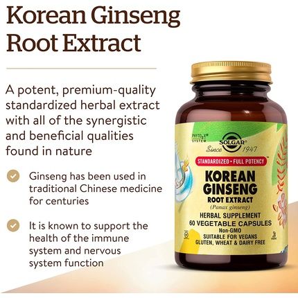 Solgar Korean Ginseng Root Extract Vegetable Capsules - Supports Energy And Vitality For Improved Concentration - Vegan Standard Packaging - Image 3