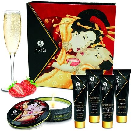 Shunga Geisha'S Secrets Kit With Sparkling Strawberry Wine Massage Oil