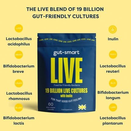 Gut-Smart Live Slow-Release Capsules Pre & Probiotics 60 Capsules 19 Billion Live Cultures