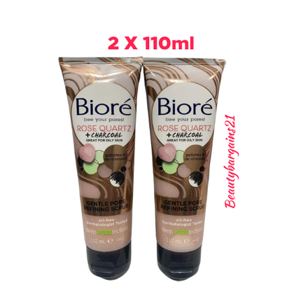 Biore Gentle Pore Refining Scrub With Deep Pore Rose Quartz & Charcoal 110Ml