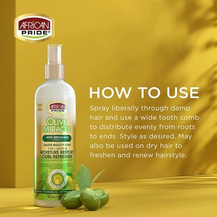 African Pride Olive Miracle 7-In-1 Leave-In Moisture Restore Hair Curl Refresher With Olive And Tea Tree Oil 12Oz
