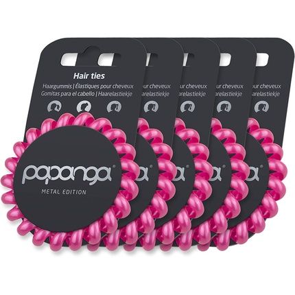 Papanga Spiral Hair Elastics Metal Edition Size Big, Metallic Dragon Pink Pack