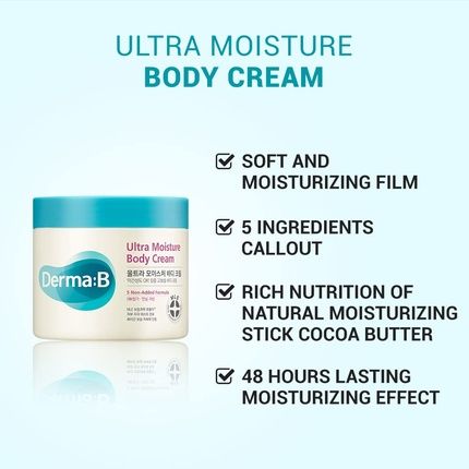 Derma B Ultra Moisture Body Cream With Olive Oil And Allantoin 14.54 Fl Oz 430Ml