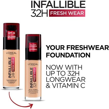 L'Oreal Paris Liquid Foundation Full Coverage Lasting Wear With Vitamin C And Spf 25 Infallible 32H Fresh Wear 320 Toffee 30Ml
