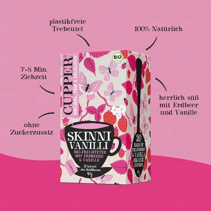 Cupper Organic Fruit Tea Skinni Vanilli Strawberry Tea 20 Unbleached Tea Bags