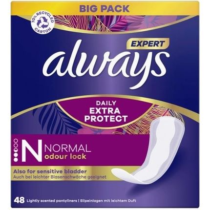 Always Expert Daily Extra Protection Normal Pantyliners 48 Pack Odor-Neutralizing Also For First Signs Of Bladder Weakness