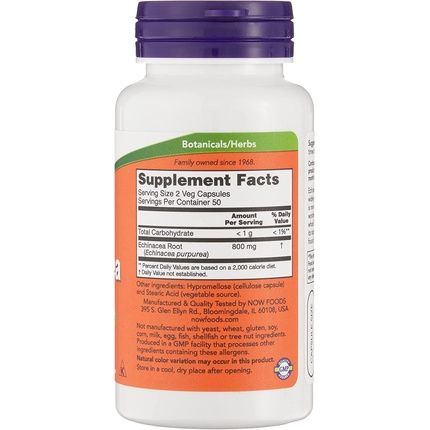 Now Foods Echinacea Purpurea Root 400Mg Herbal Supplement 100 Capsules
