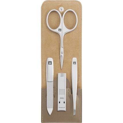 Zwilling Twinox 4-Piece Manicure Set Premium Nail Care Set In Cowhide With Zipper Taupe