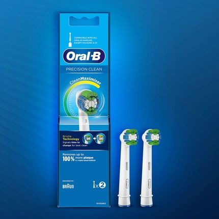 Oral-B Precision Clean Replacement Heads With Cleanmaximiser Technology 2 Pieces Green Yellow