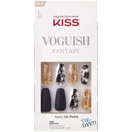 Kiss Voguish Fantasy Chillout Long Length Gel Nail Kit With Adhesive Tabs, Glue, Manicure Stick, And Mini File - 28 Nails