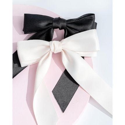 Brushworks Satin Hair Bow Duo Black & White - Image 3