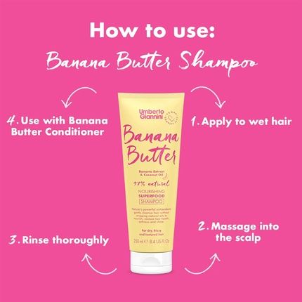 Umberto Giannini Banana Butter Nourishing Superfood Shampoo Vegan Cruelty Free Moisturising Formula 250Ml