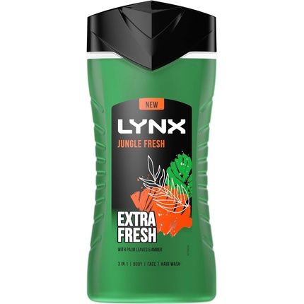 Lynx Jungle Fresh 3-In-1 Body Wash Hair Face And Body Cleanser With Palm Leaves And Amber Scent 225Ml